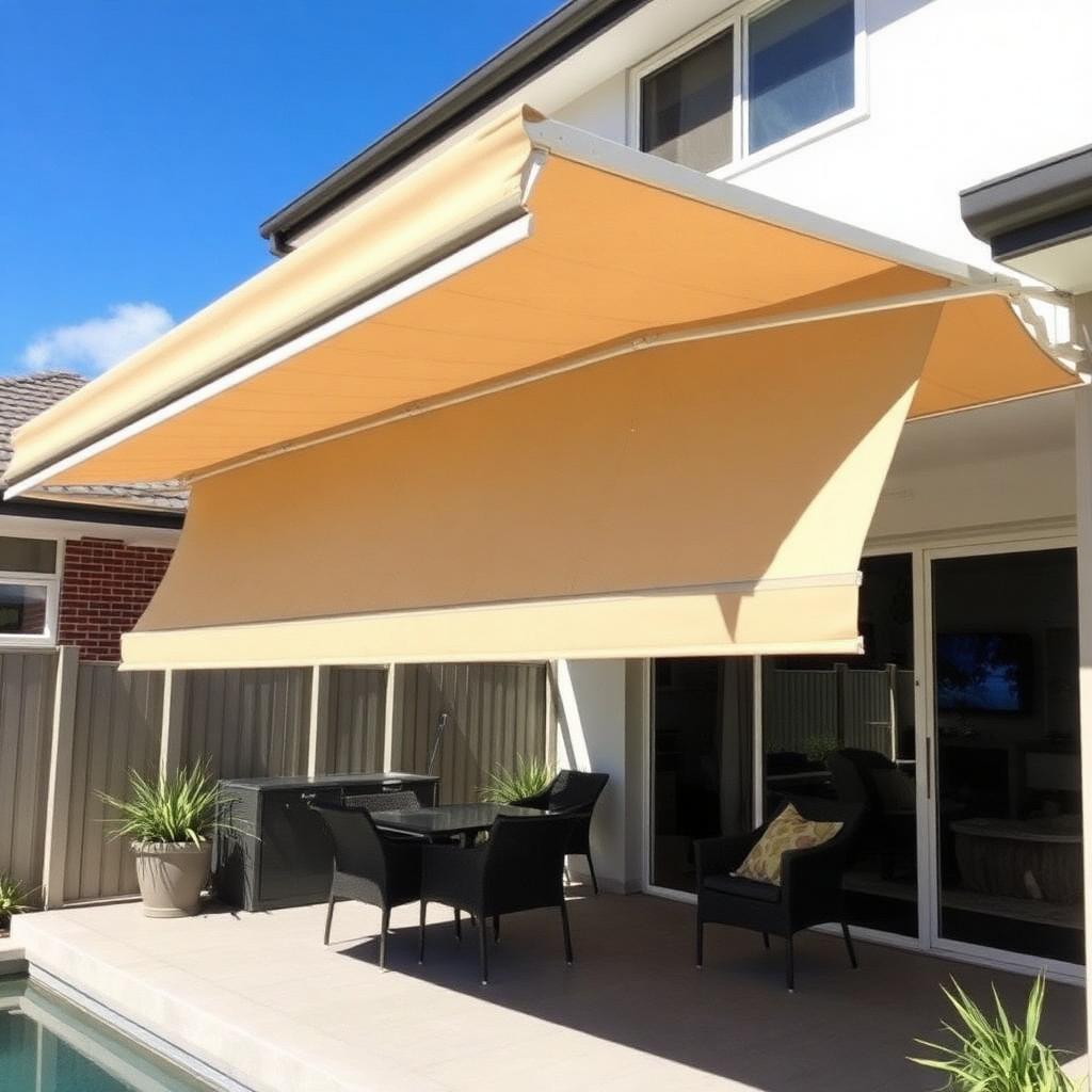 Folding arm awning shading a Brisbane patio installed by AA Blinds & Awnings